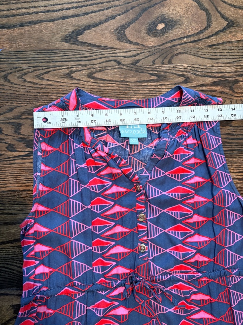 Escapada XS Sleeveless Drawstring Tunic Dress Pink Blue Geometric - Picture 5 of 6